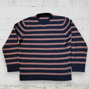 J Crew Sweater Lambswool Pullover Crewneck Vintage Sz M Blue Orange Striped